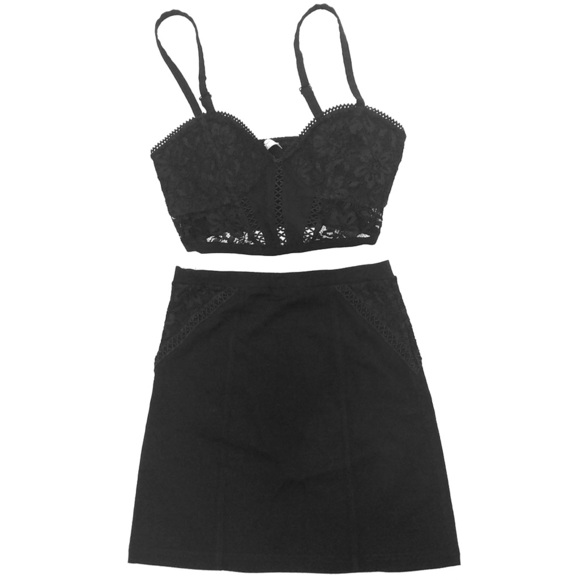 NWOT Free People Black Crop Top & Skirt 2piece Set - Picture 4 of 10